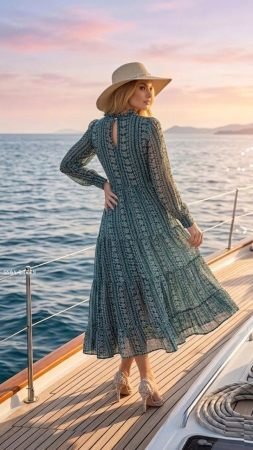 Elegant Green Printed Georgette Midi Dress for Women