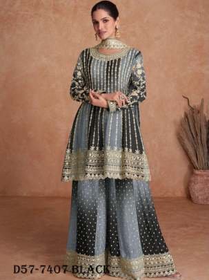 Elegant Gulkayra Designer Real Chinon Black Suit Collection