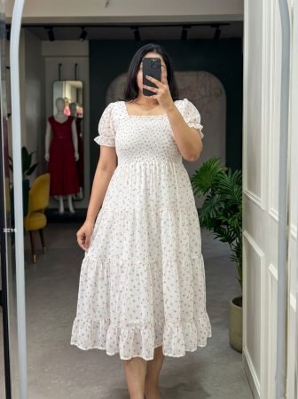 Elegant Ivory Floral Print Maxi Dress With Puff Sleeves