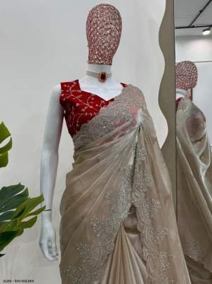 Elegant Jimmy Choo Golden  Sequence Work Wedding Wear Saree With Blouse