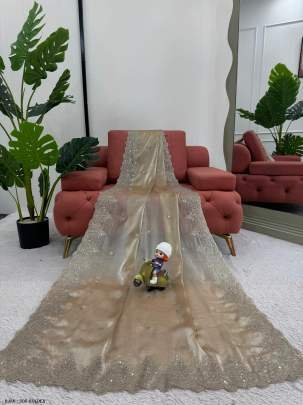 Elegant Jimmy Choo Golden  Sequence Work Wedding Wear Saree With Blouse