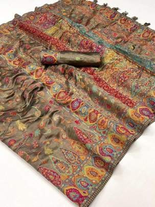 Elegant Kashmiri Pashmina Organza With Handloom Weaving saree