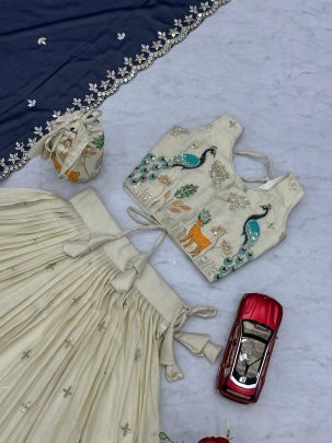 Elegant Tissue Silk Embroidered Work Kids Lehenga