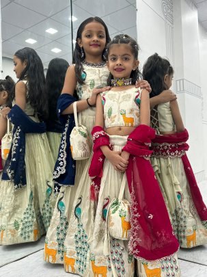 Elegant Tissue Silk Embroidered Work Kids Lehenga