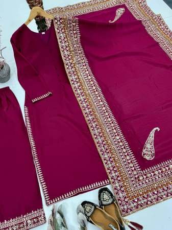Elegant Maroon Palazzo Suit Set With Embroidered Dupatta