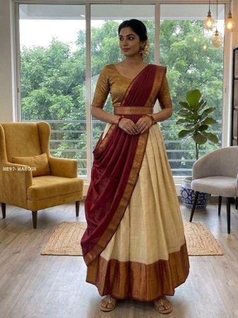Elegant Maroon South Indian Half Saree