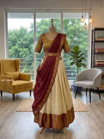 Elegant Maroon South Indian Half Saree