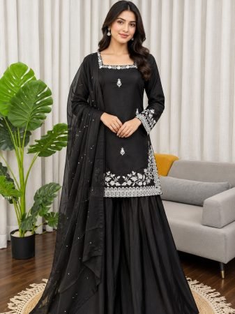 Elegant  Natural Crepe Black Designer Palazzo Set