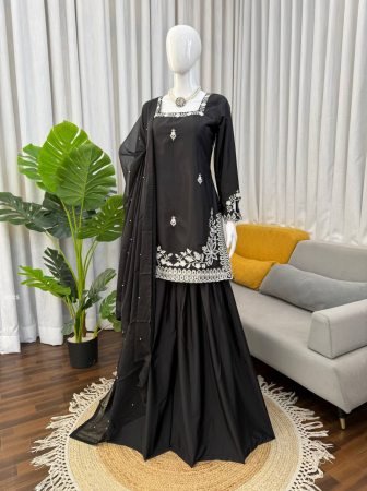Elegant  Natural Crepe Black Designer Palazzo Set