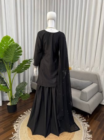 Elegant  Natural Crepe Black Designer Palazzo Set