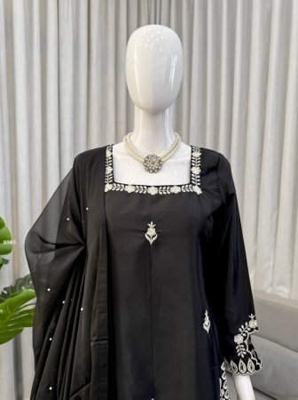 Elegant  Natural Crepe Black Designer Palazzo Set