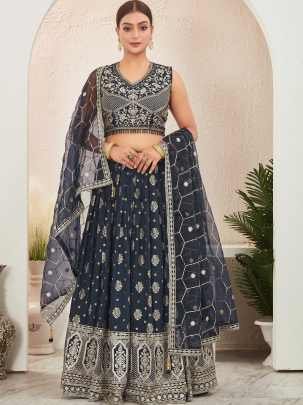 Elegant Navy Blue Embroidered Readymade Lehenga Choli