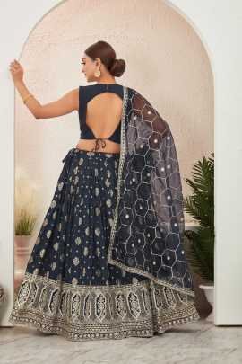 Elegant Navy Blue Embroidered Readymade Lehenga Choli
