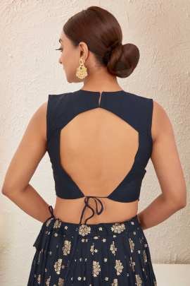 Elegant Navy Blue Embroidered Readymade Lehenga Choli