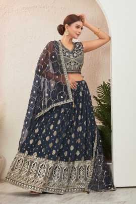 Elegant Navy Blue Embroidered Readymade Lehenga Choli