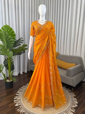 Elegant Orange Embroidered Saree for Women