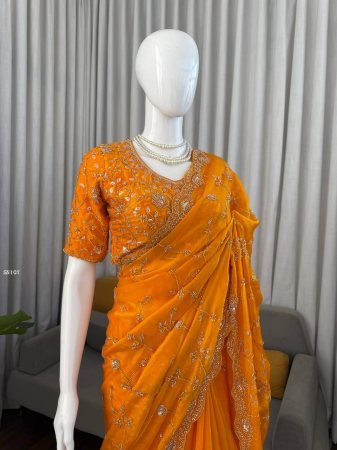 Elegant Orange Embroidered Saree for Women
