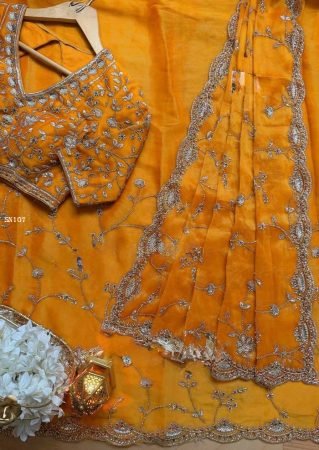 Elegant Orange Embroidered Saree for Women