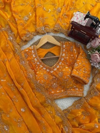 Elegant Orange Embroidered Saree for Women