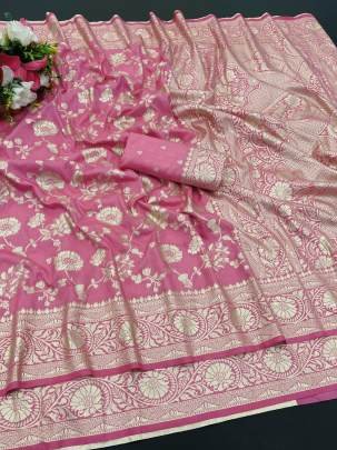 Elegant Party Wear Light Pink Dola Silk Saree Collection