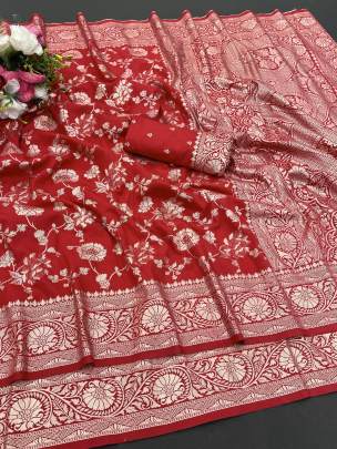 Elegant Party Wear Red Dola Silk Saree Collection 