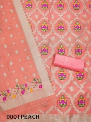 Elegant peach colour Pure chanderi silk unstitched dress material