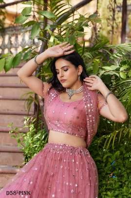 Elegant Pink Sequin Embroidered Net Lehenga Choli