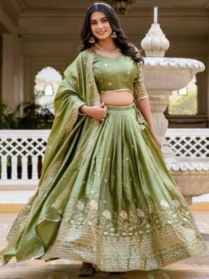 Elegant  Pista Green Colour Lehenga Choli Set