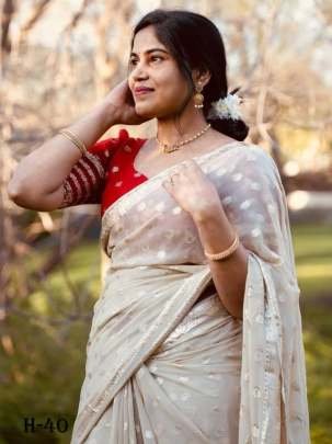 Elegant Puja Special Off White Viscose Saree