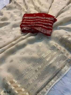 Elegant Puja Special Off White Viscose Saree