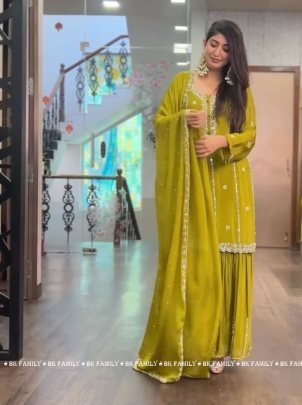 Elegant Pure Chinnon With Embroidery Work 3 pcs suit collections