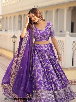 Elegant Pure Viscose Jacquard Purple Lehenga Set By Fab Funda