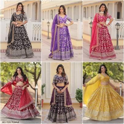 Elegant Pure Viscose Jacquard Purple Lehenga Set By Fab Funda