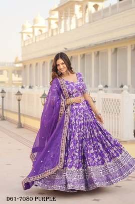 Elegant Pure Viscose Jacquard Purple Lehenga Set By Fab Funda