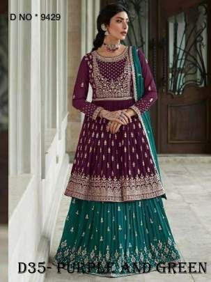 Elegant Purple and Green Anarkali Suit with Intricate Embroidery