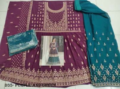 Elegant Purple and Green Anarkali Suit with Intricate Embroidery