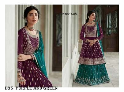 Elegant Purple and Green Anarkali Suit with Intricate Embroidery