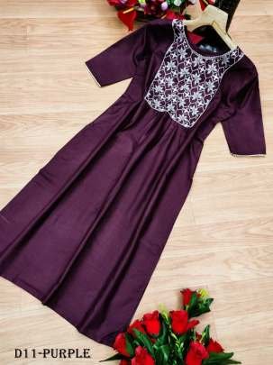 Elegant Purple Color Cotton Kurti With Embroidered 