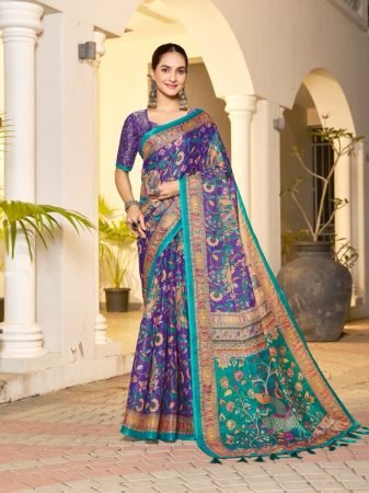 Elegant Purple Floral Print Handloom Saree 