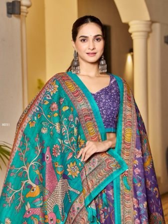 Elegant Purple Floral Print Handloom Saree
