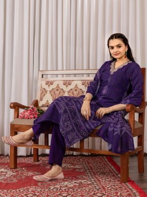Elegant Purple Handwork Kurti Pant Set