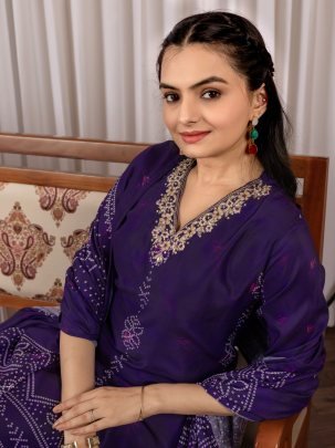 Elegant Purple Handwork Kurti Pant Set