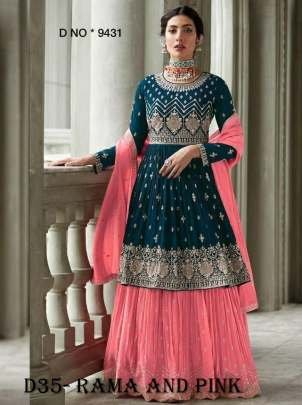 Elegant Rama and Pink Anarkali Suit with Intricate Embroidery