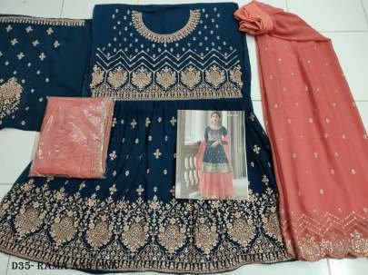 Elegant Rama and Pink Anarkali Suit with Intricate Embroidery