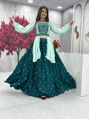 Elegant Rama  Crop Top  With Real Handwork