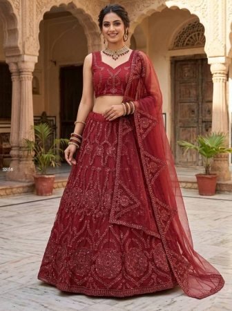 Elegant Red Butterfly Net Lehenga with Sequins Work