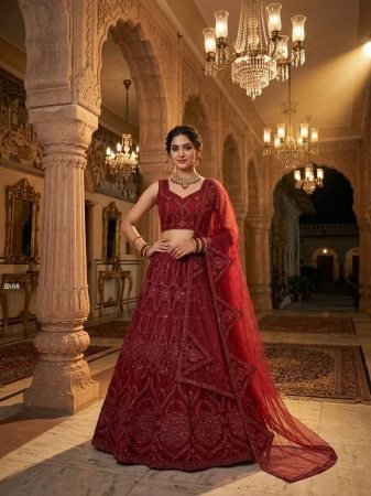 Elegant Red Butterfly Net Lehenga with Sequins Work
