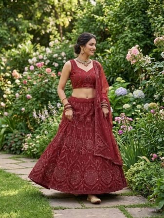 Elegant Red Butterfly Net Lehenga with Sequins Work