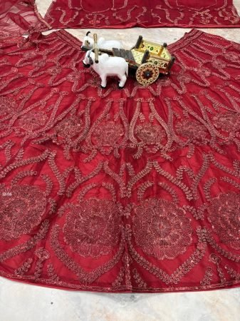 Elegant Red Butterfly Net Lehenga with Sequins Work