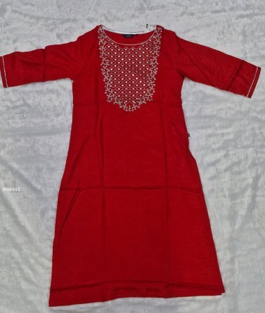 Elegant Red Straight Kurta with Silver Zari Yoke Embroidery